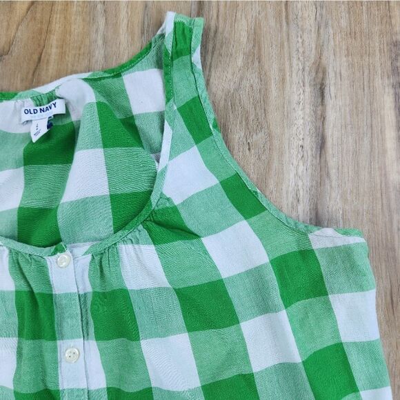 🍑Old Navy Green Checkered Buttoned Sleeveless Top Large - Picture 5 of 11